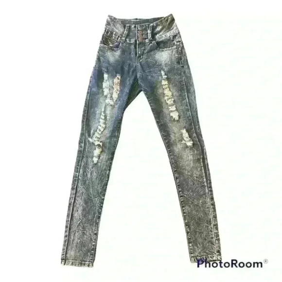 VIP jeans distressed acid washed jeans 4 button zip 5-Pocket - Picture 1 of 12